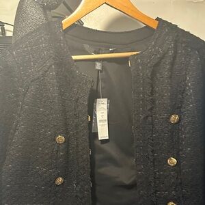 White House Black Market Black Tweed Blazer with Gold Buttons Size 8